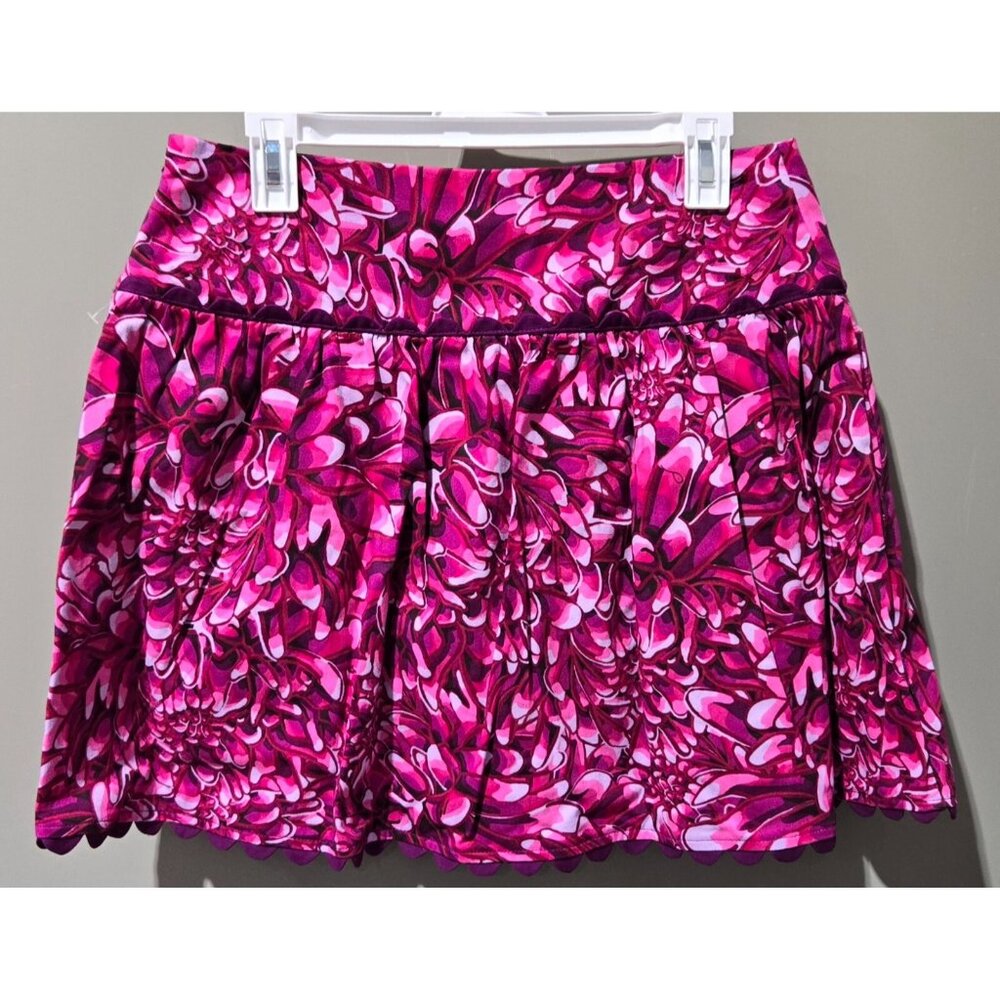 Kika Vargas Pink Mum Floral Print Scallop Edge Faux Wrap Mini Skirt - Picture 5 of 8
